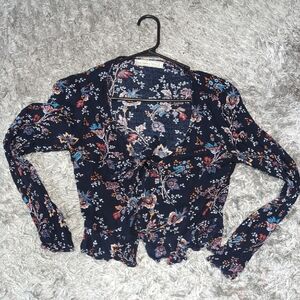 Abercrombie & Fitch Blue Ruffled Tie Front Crop Blouse